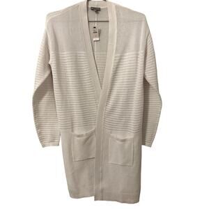T by Talbots White Open Front Cotton Blend Cardigan XS New